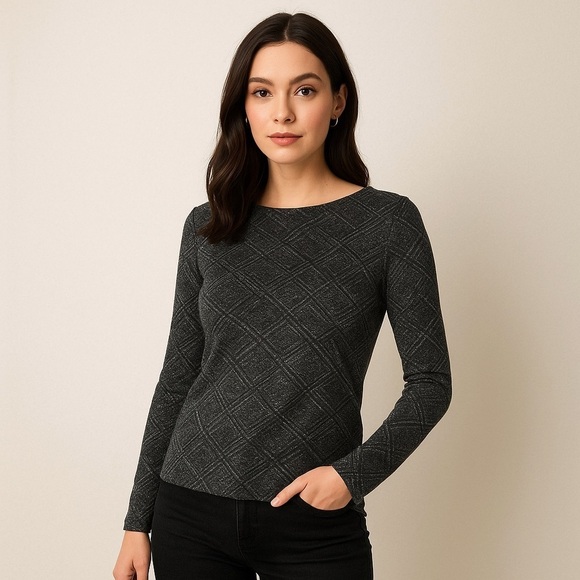 Only Tops - Only Black Sparkle Boat Neck Long Sleeve Cut-out Back Party Shirt